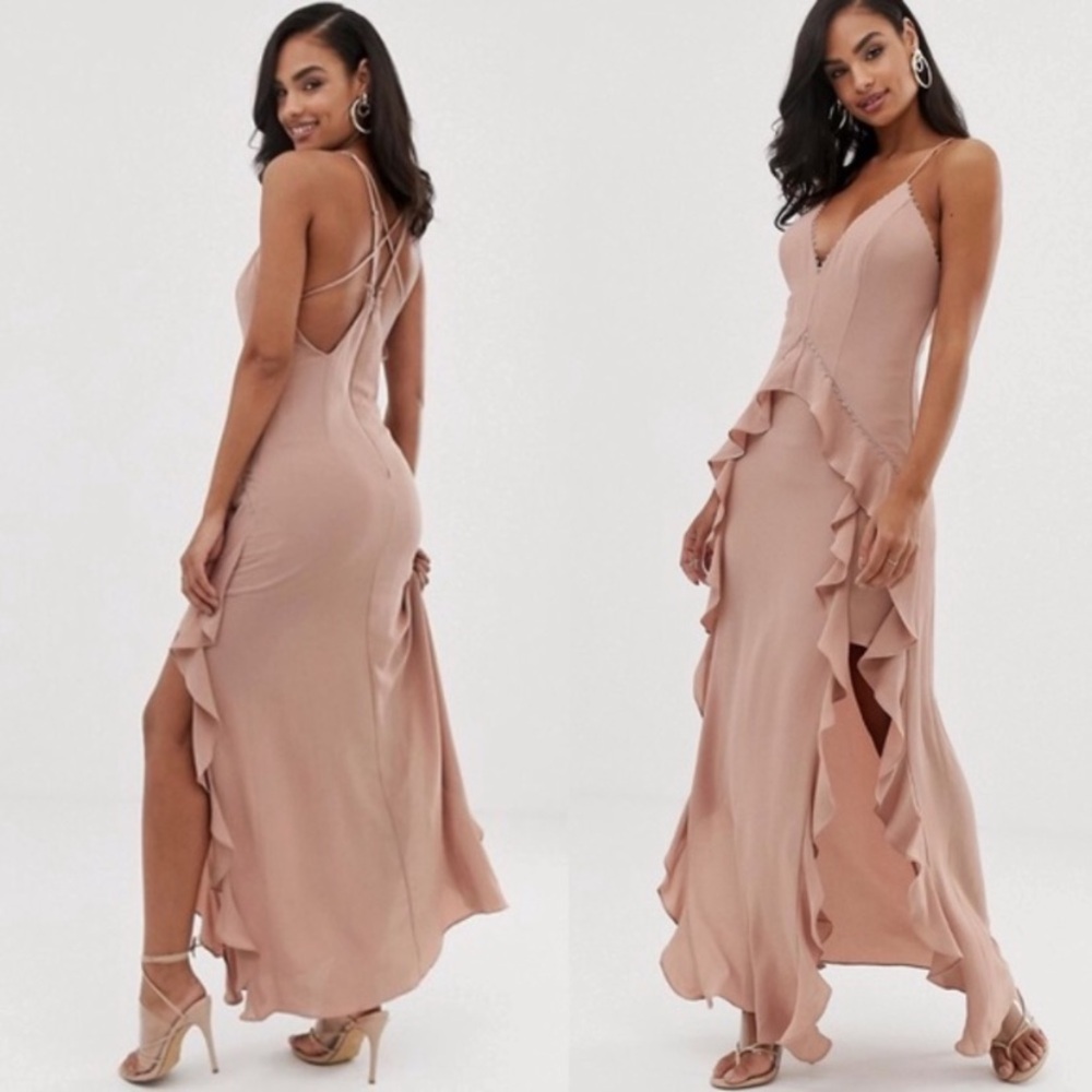 The Jetset Diaries Light My Fire‎ Pink Riffled Maxi Dress XS coquette romantic